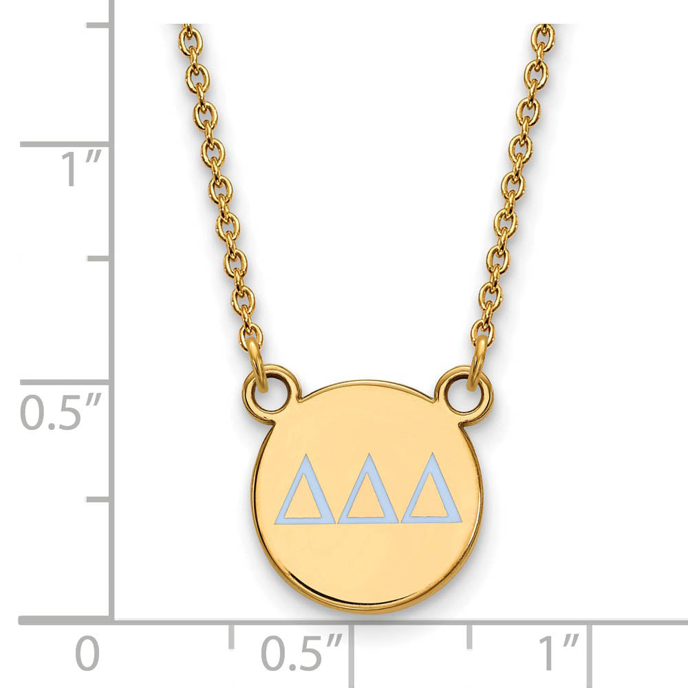 Alternate view of the 14K Plated Silver Delta Delta Delta Small Lt Blue Enamel Necklace by The Black Bow Jewelry Co.