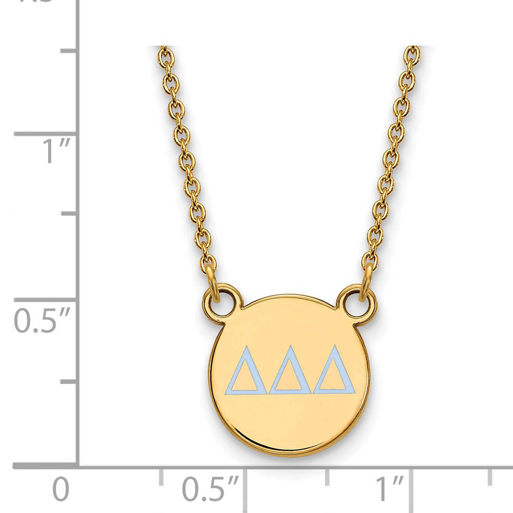 Alternate view of the 14K Plated Silver Delta Delta Delta Small Lt Blue Enamel Necklace by The Black Bow Jewelry Co.