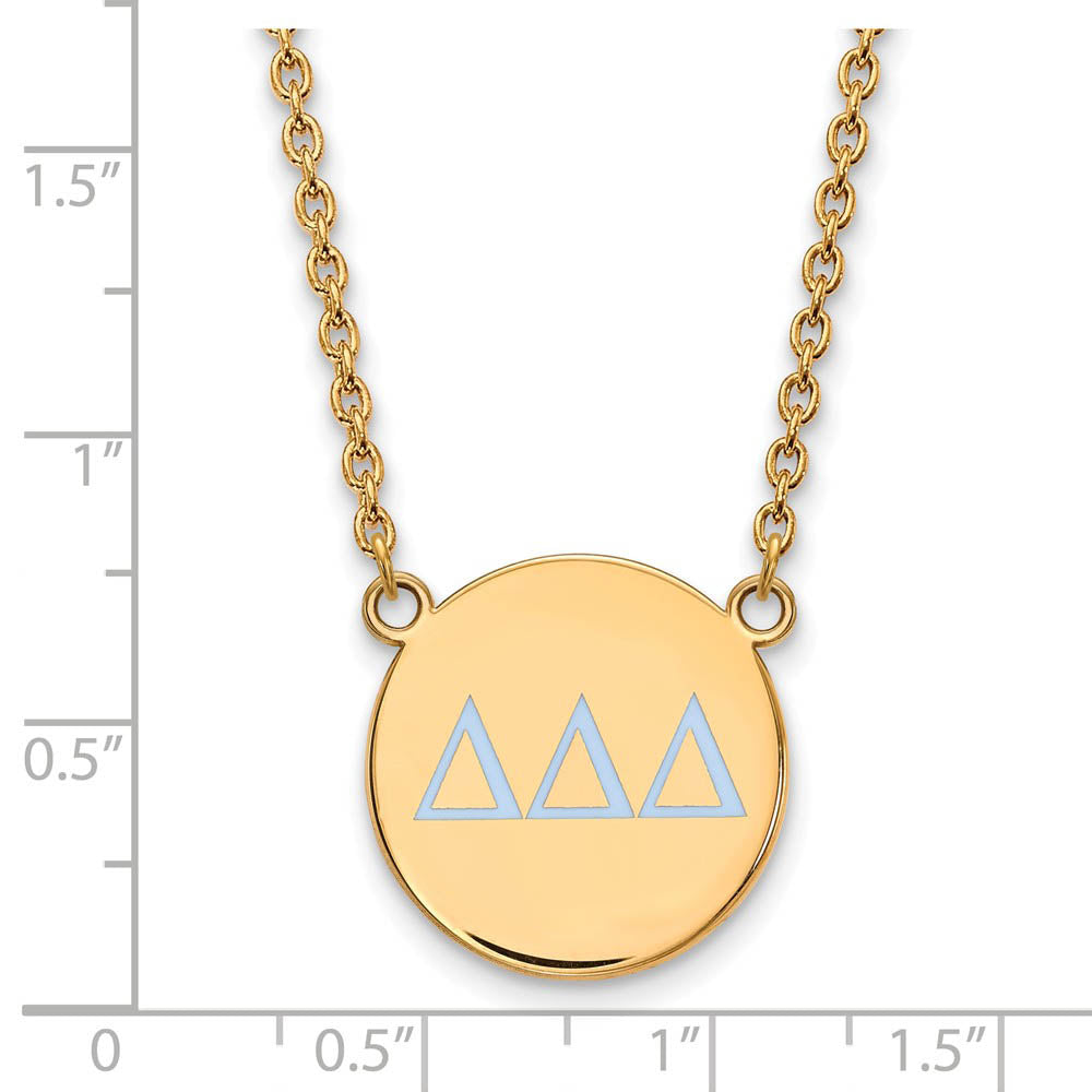 Alternate view of the 14K Plated Silver Delta Delta Delta Lg Enamel Greek Letters Necklace by The Black Bow Jewelry Co.