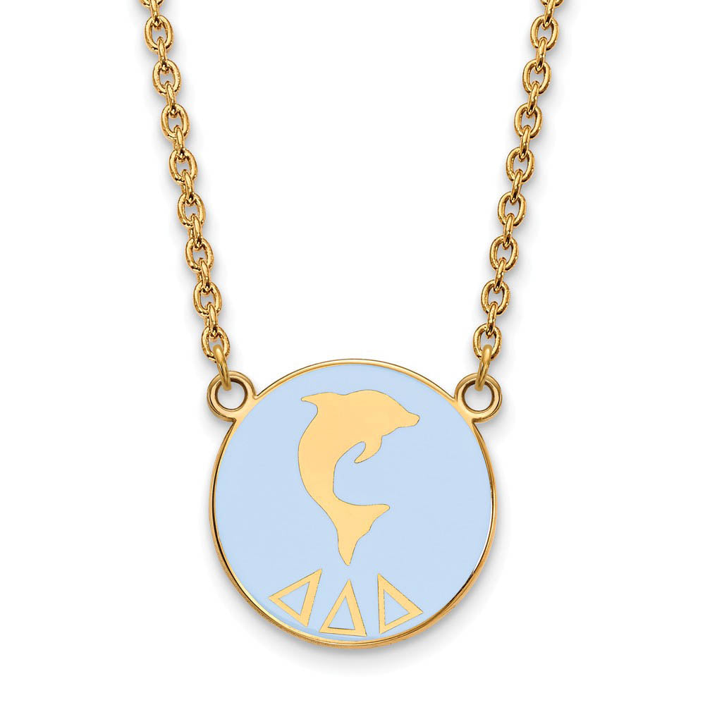 14K Plated Silver Delta Delta Delta Large Enamel Mascot Necklace, Item N14405 by The Black Bow Jewelry Co.