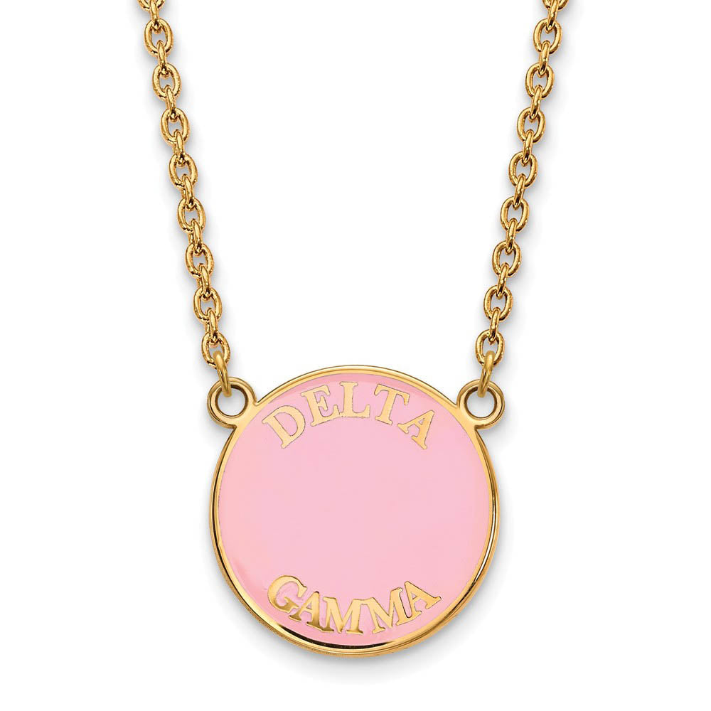 14K Plated Silver Delta Gamma Large Enamel Disc Necklace, Item N14409 by The Black Bow Jewelry Co.