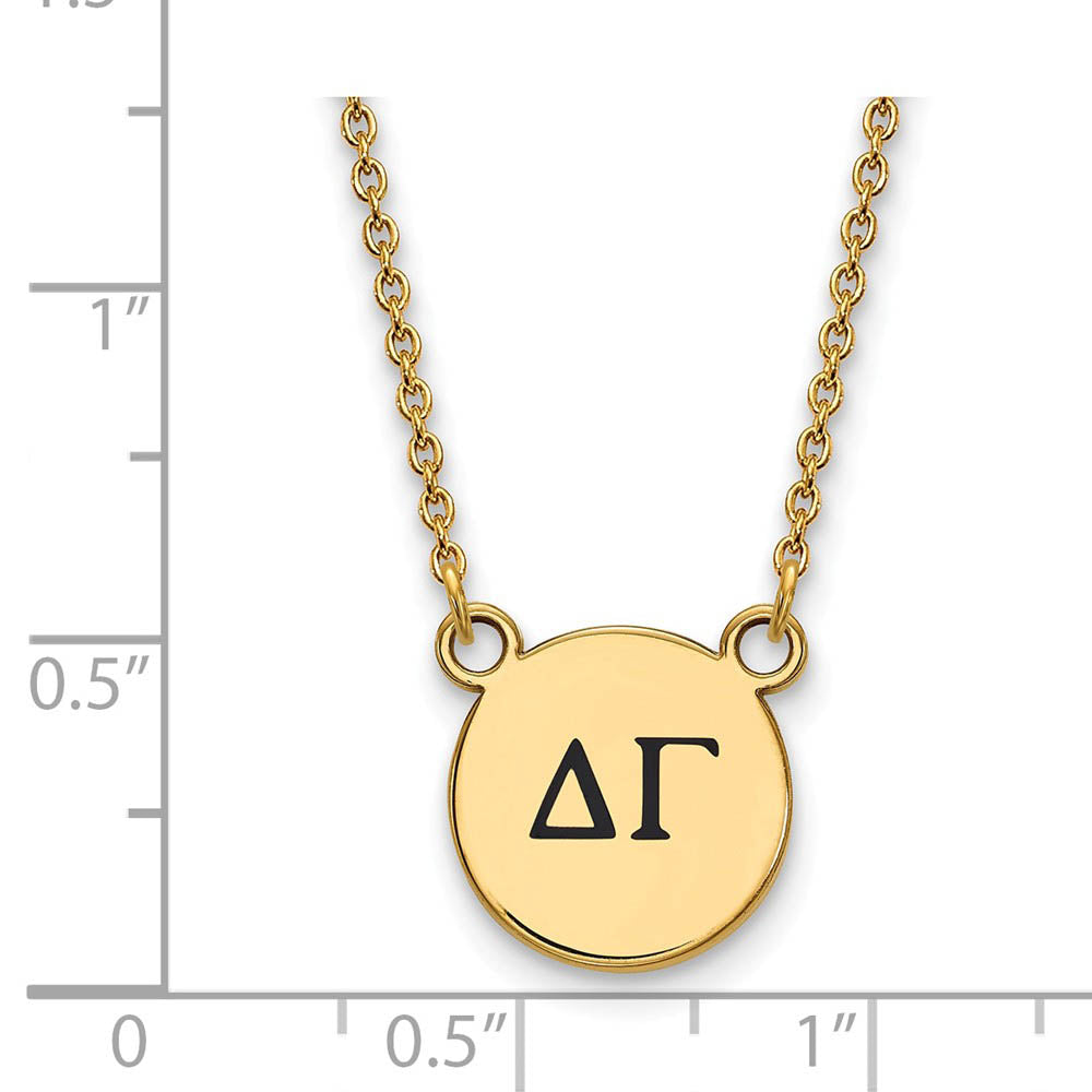 Alternate view of the 14K Plated Silver Delta Gamma Small Enamel Greek Letters Necklace by The Black Bow Jewelry Co.