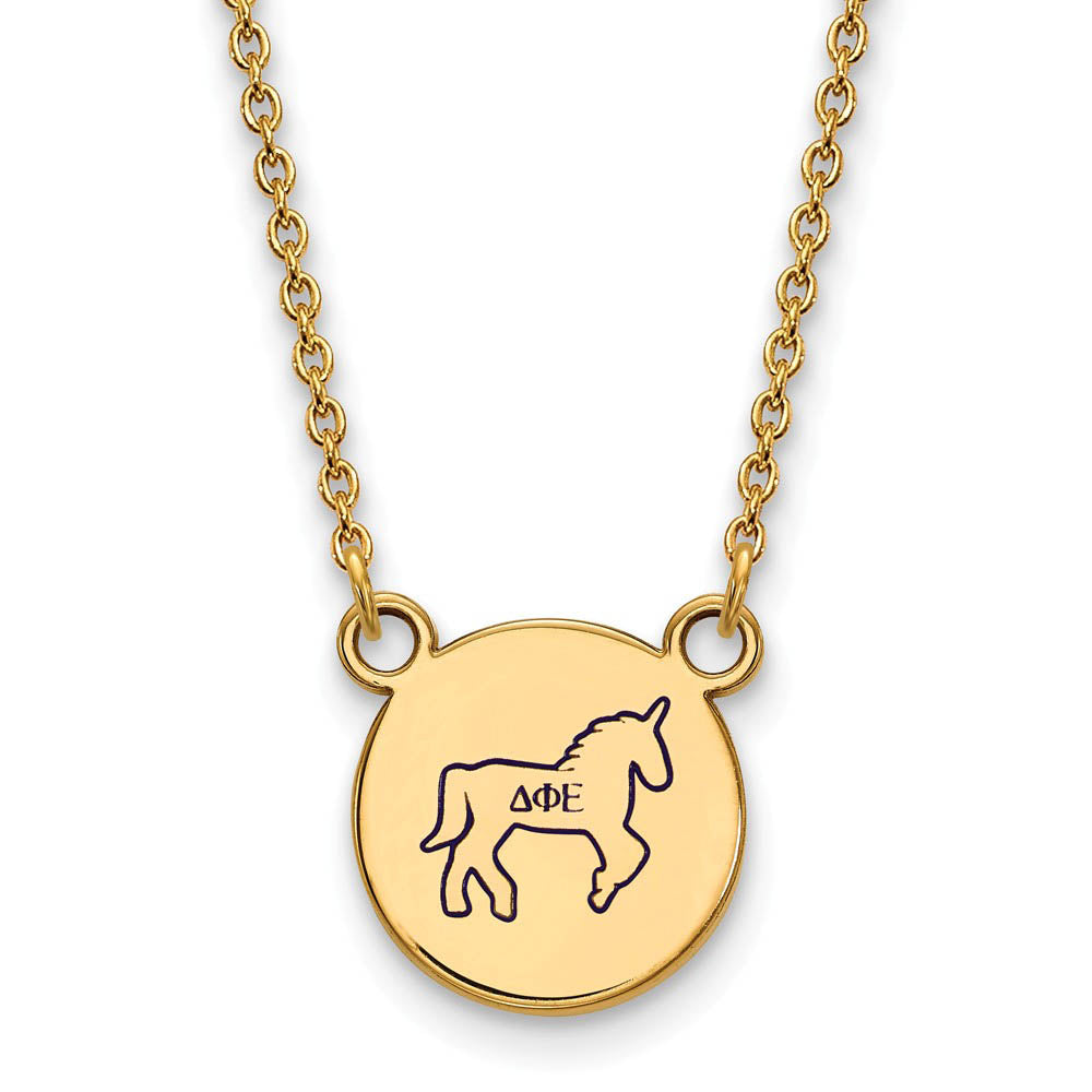 14K Plated Silver Delta Phi Epsilon Small Enamel Necklace, Item N14425 by The Black Bow Jewelry Co.