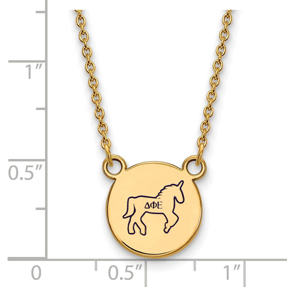 Alternate view of the 14K Plated Silver Delta Phi Epsilon Small Enamel Necklace by The Black Bow Jewelry Co.