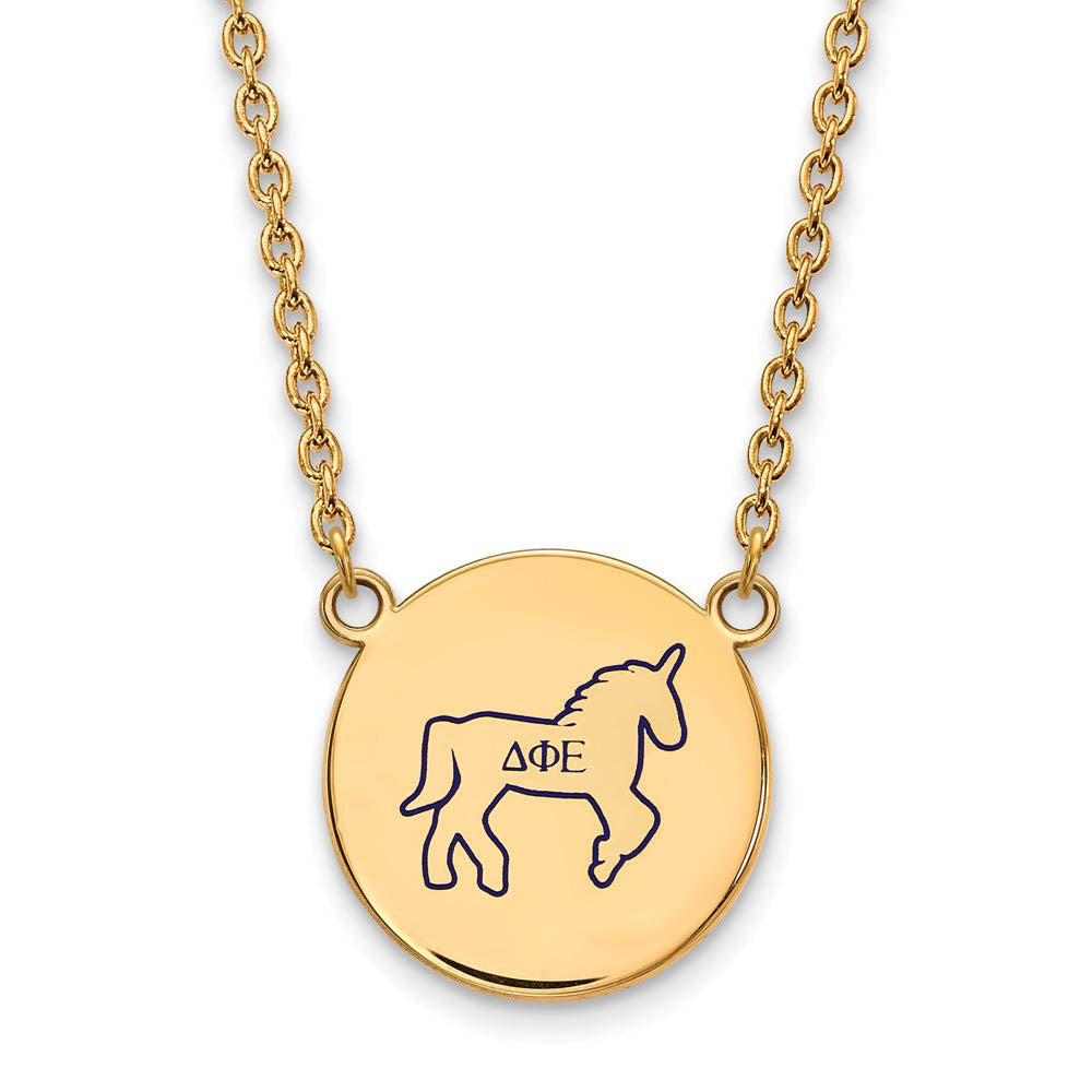 14K Plated Silver Delta Phi Epsilon Large Enamel Necklace, Item N14426 by The Black Bow Jewelry Co.