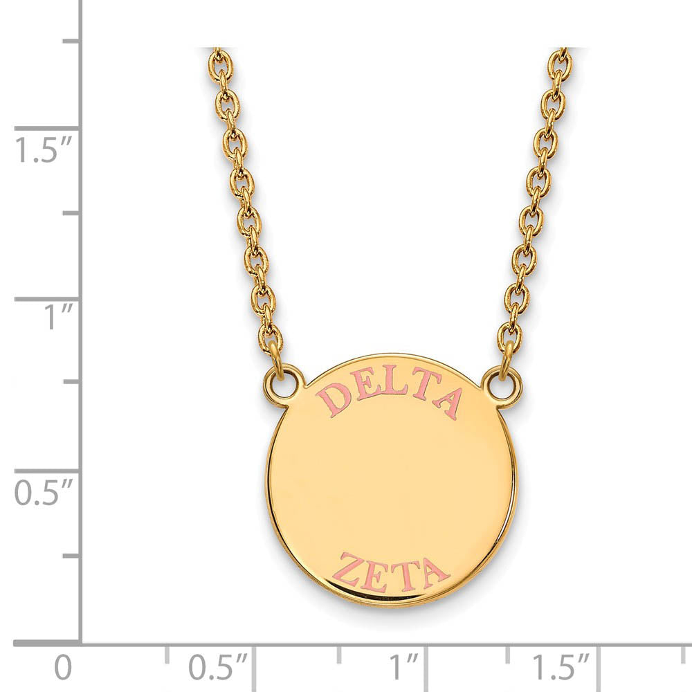 Alternate view of the 14K Plated Silver Delta Zeta Large Pink Enamel Necklace by The Black Bow Jewelry Co.