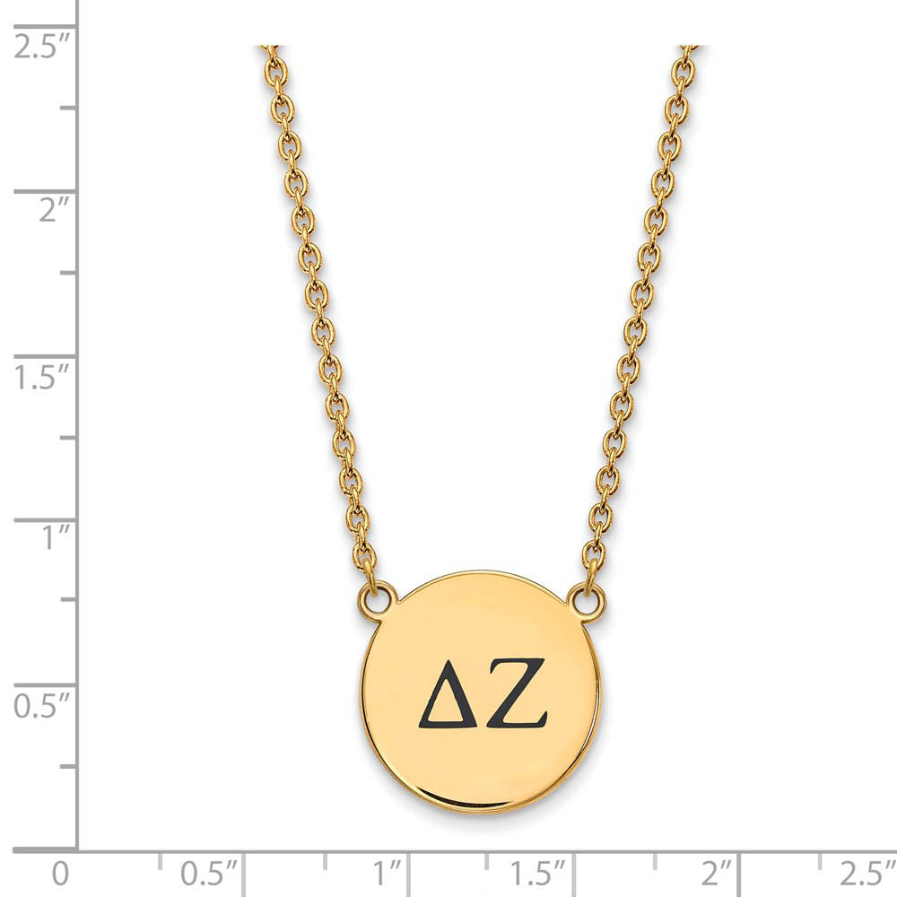 Alternate view of the 14K Plated Silver Delta Zeta Large Enamel Greek Letters Necklace by The Black Bow Jewelry Co.