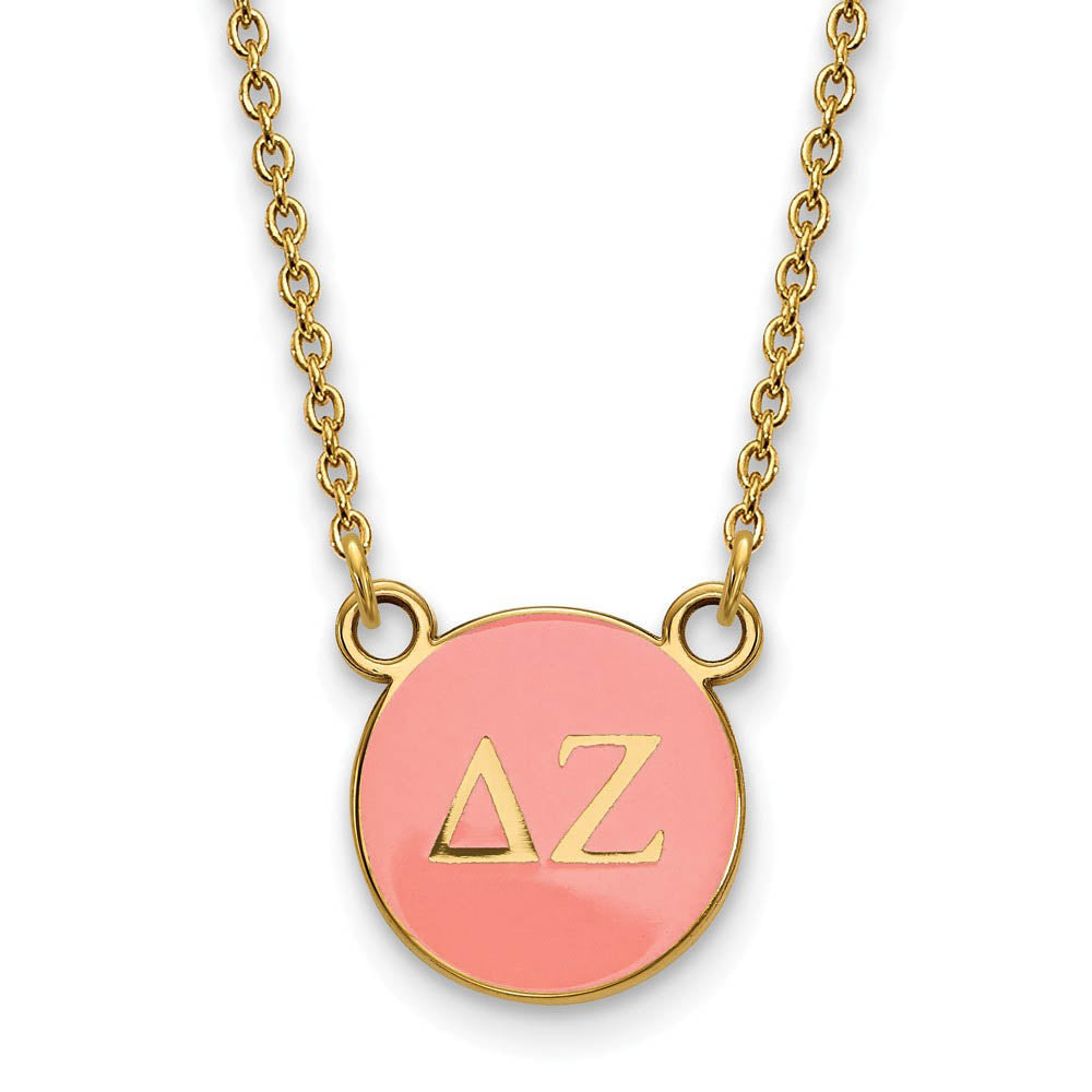 14K Plated Silver Delta Zeta Small Enamel Greek Letters Disc Necklace, Item N14433 by The Black Bow Jewelry Co.