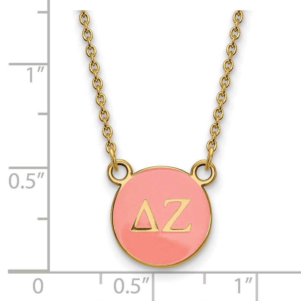 Alternate view of the 14K Plated Silver Delta Zeta Small Enamel Greek Letters Disc Necklace by The Black Bow Jewelry Co.