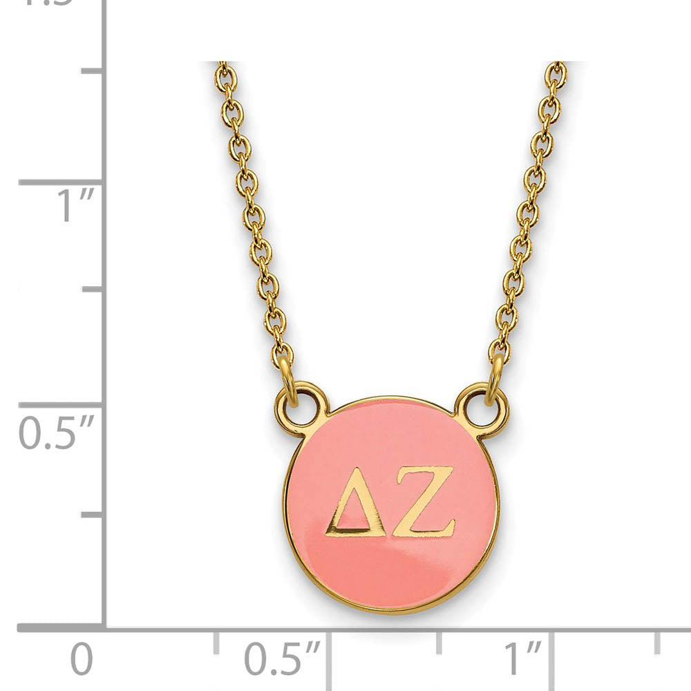Alternate view of the 14K Plated Silver Delta Zeta Small Enamel Greek Letters Disc Necklace by The Black Bow Jewelry Co.