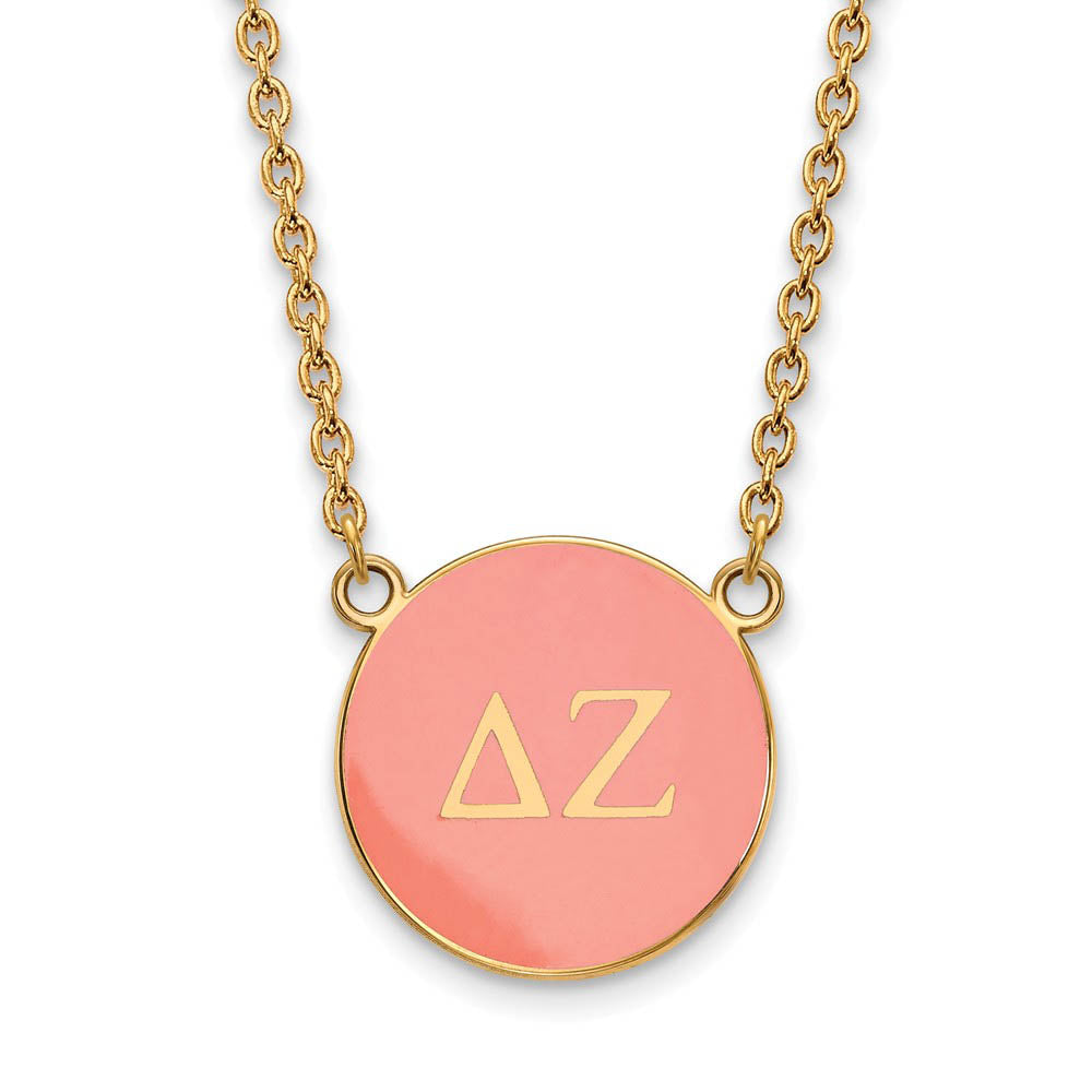 14K Plated Silver Delta Zeta Large Enamel Greek Letters Disc Necklace, Item N14434 by The Black Bow Jewelry Co.
