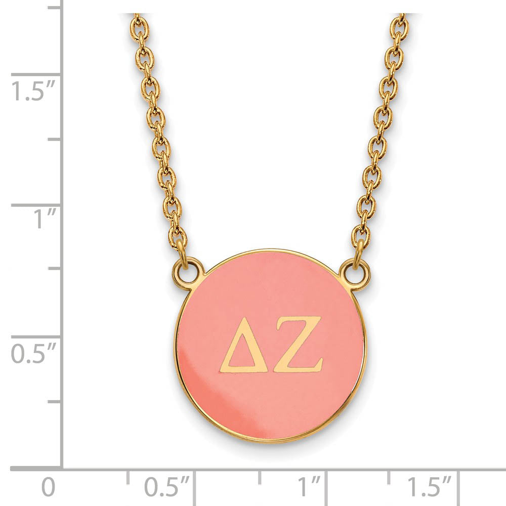 Alternate view of the 14K Plated Silver Delta Zeta Large Enamel Greek Letters Disc Necklace by The Black Bow Jewelry Co.