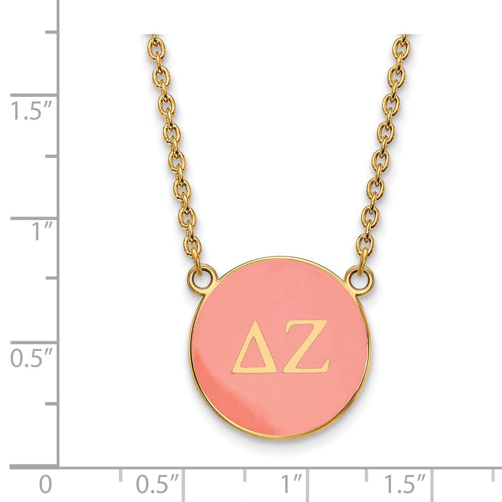 Alternate view of the 14K Plated Silver Delta Zeta Large Enamel Greek Letters Disc Necklace by The Black Bow Jewelry Co.
