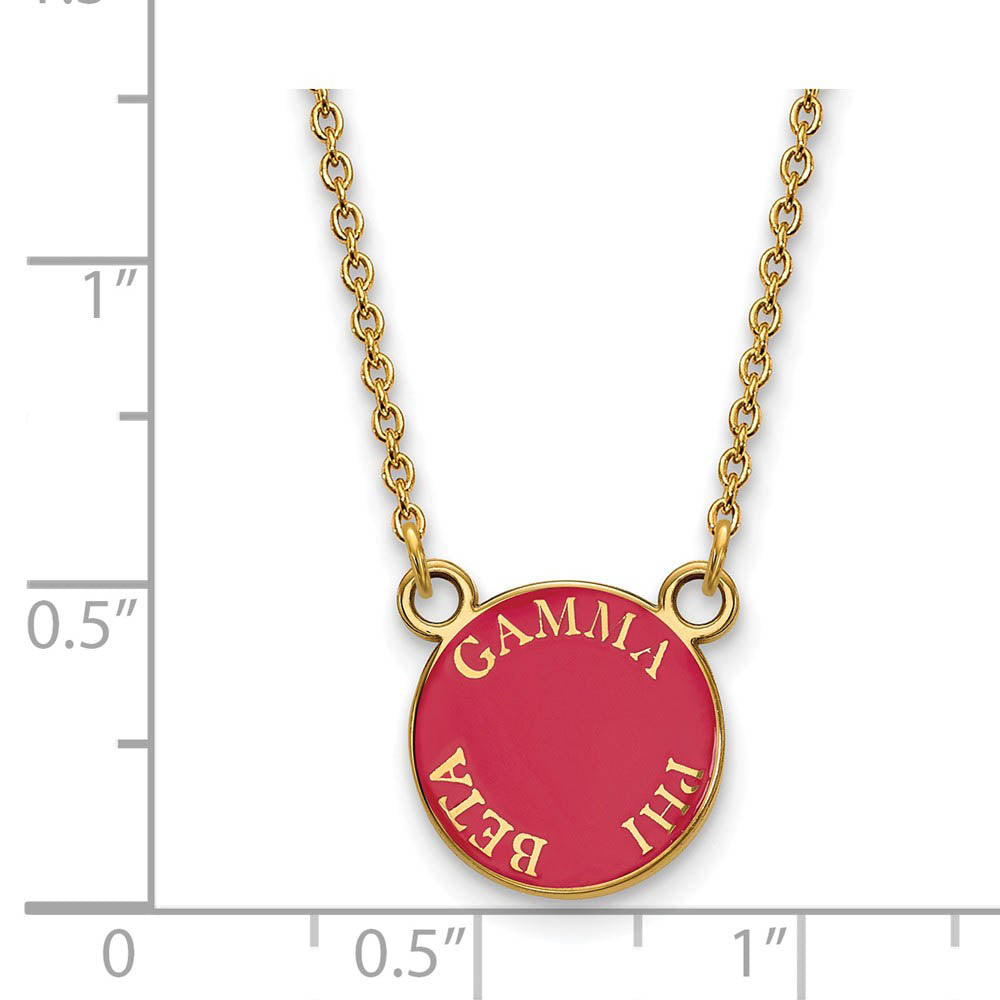 Alternate view of the 14K Plated Silver Gamma Phi Beta Small Enamel Disc Necklace by The Black Bow Jewelry Co.
