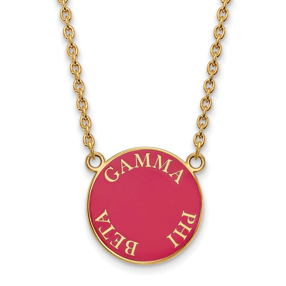 14K Plated Silver Gamma Phi Beta Large Enamel Disc Necklace, Item N14436 by The Black Bow Jewelry Co.