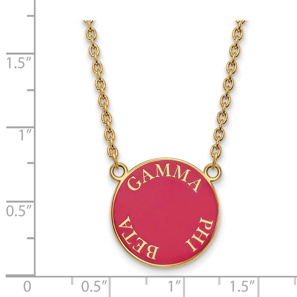 Alternate view of the 14K Plated Silver Gamma Phi Beta Large Enamel Disc Necklace by The Black Bow Jewelry Co.