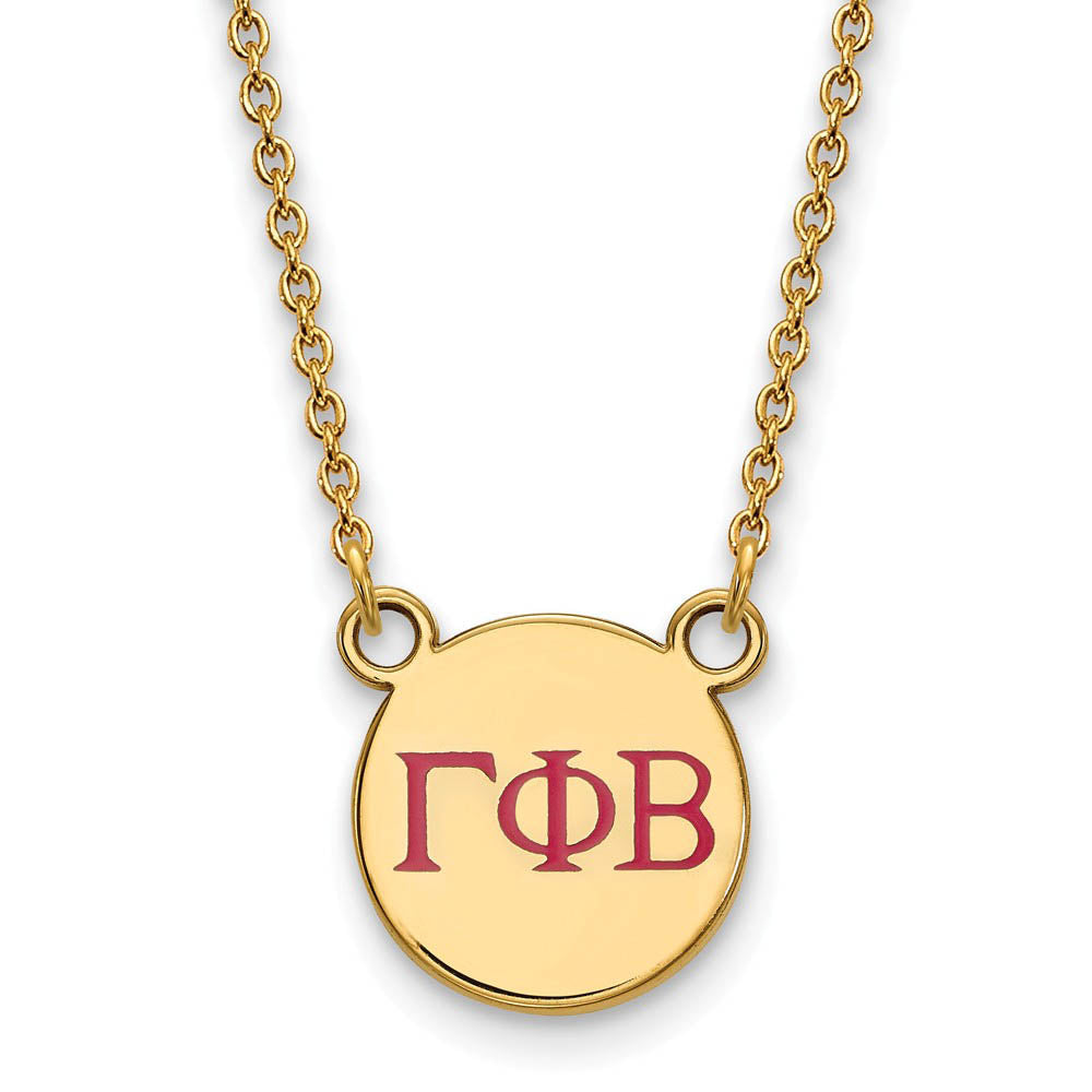14K Plated Silver Gamma Phi Beta Sm Pink Enamel Greek Letters Necklace, Item N14441 by The Black Bow Jewelry Co.