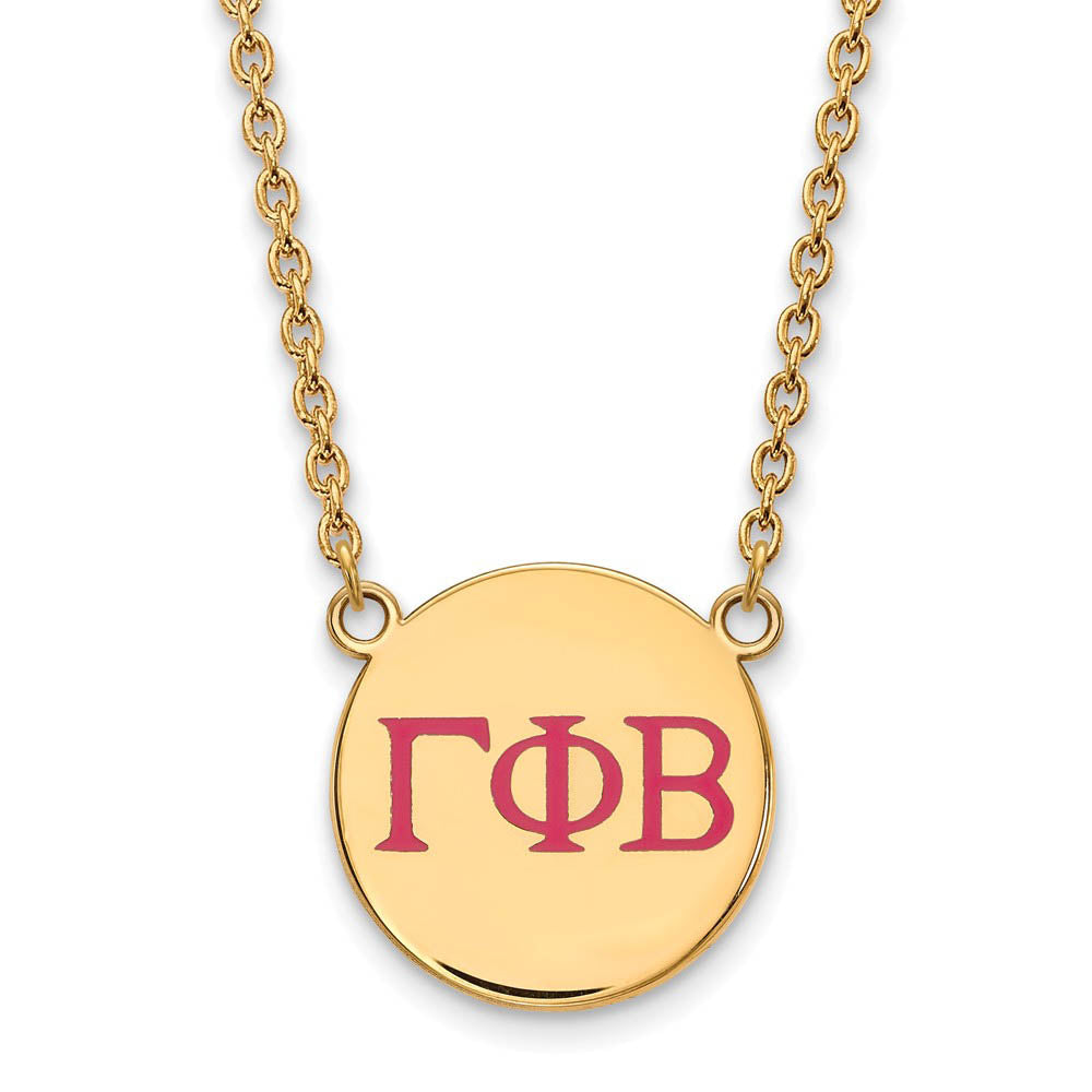 14K Plated Silver Gamma Phi Beta Lg Pink Enamel Greek Letters Necklace, Item N14442 by The Black Bow Jewelry Co.