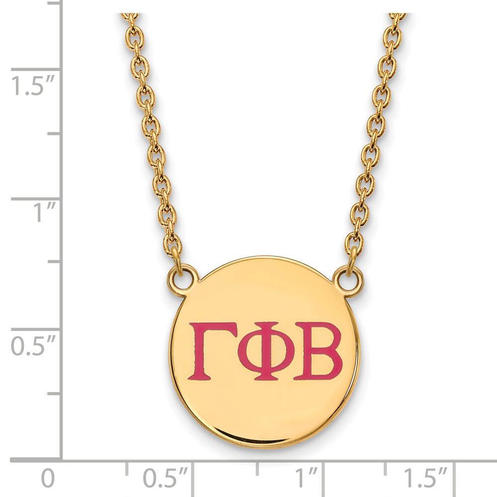 Alternate view of the 14K Plated Silver Gamma Phi Beta Lg Pink Enamel Greek Letters Necklace by The Black Bow Jewelry Co.
