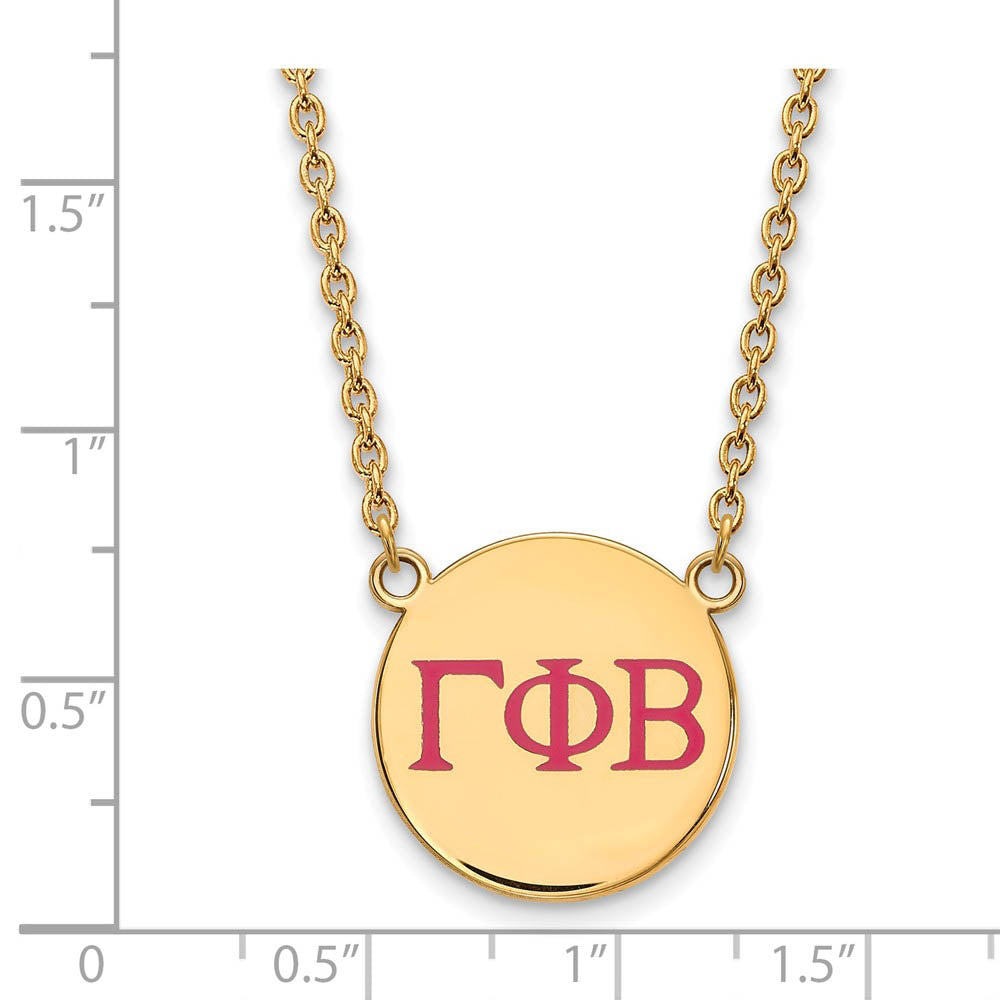 Alternate view of the 14K Plated Silver Gamma Phi Beta Lg Pink Enamel Greek Letters Necklace by The Black Bow Jewelry Co.