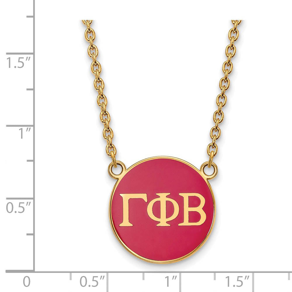 Alternate view of the 14K Plated Silver Gamma Phi Beta Large Dk Pink Enamel Disc Necklace by The Black Bow Jewelry Co.