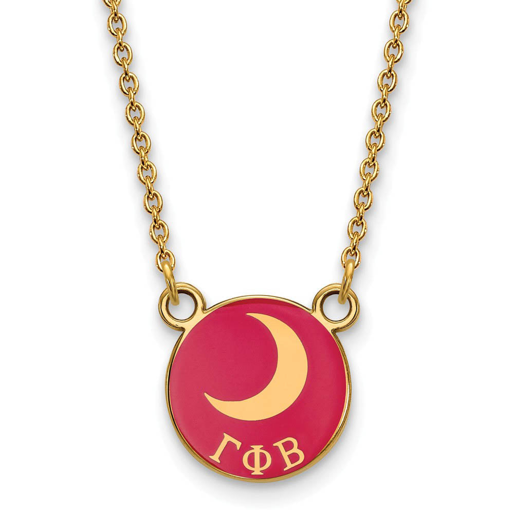 14K Plated Silver Gamma Phi Beta Small Dk Pink Enamel w/ Moon Necklace, Item N14445 by The Black Bow Jewelry Co.