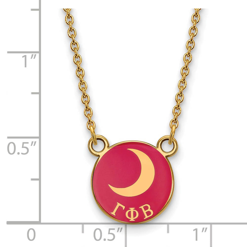 Alternate view of the 14K Plated Silver Gamma Phi Beta Small Dk Pink Enamel w/ Moon Necklace by The Black Bow Jewelry Co.