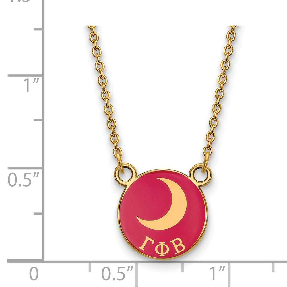 Alternate view of the 14K Plated Silver Gamma Phi Beta Small Dk Pink Enamel w/ Moon Necklace by The Black Bow Jewelry Co.