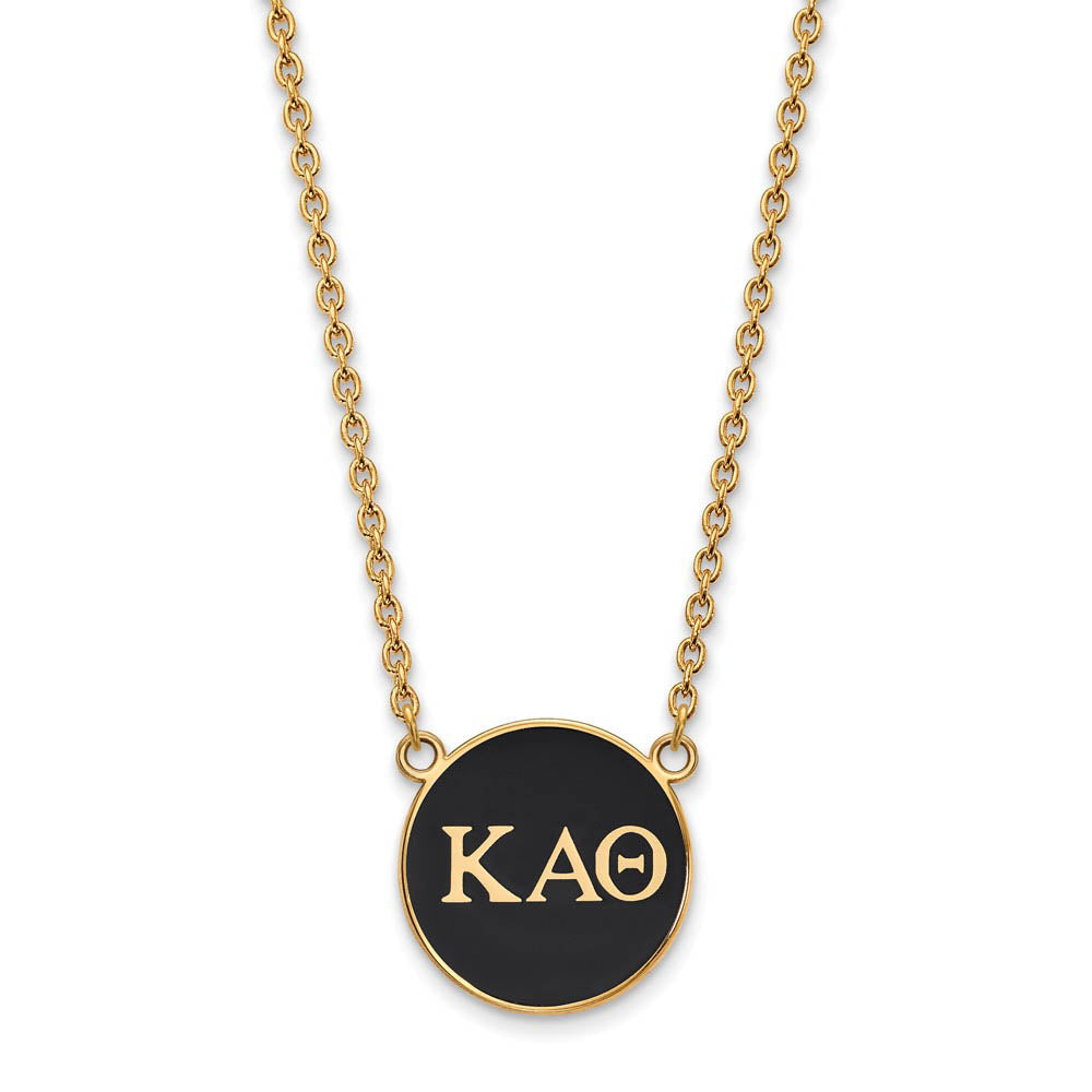 14K Plated Silver Kappa Alpha Theta Large Black Enamel Disc Necklace, Item N14456 by The Black Bow Jewelry Co.