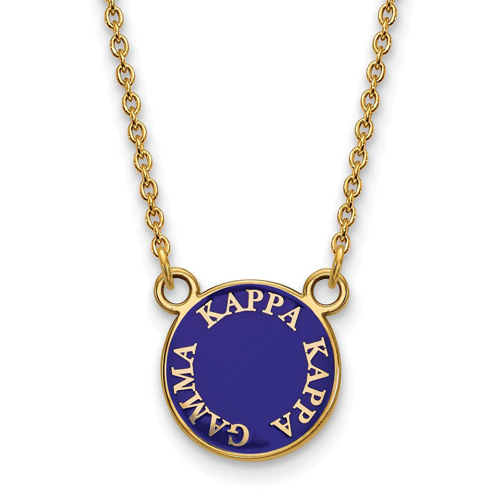 14K Plated Silver Kappa Kappa Gamma Small Enamel Disc Necklace, Item N14462 by The Black Bow Jewelry Co.