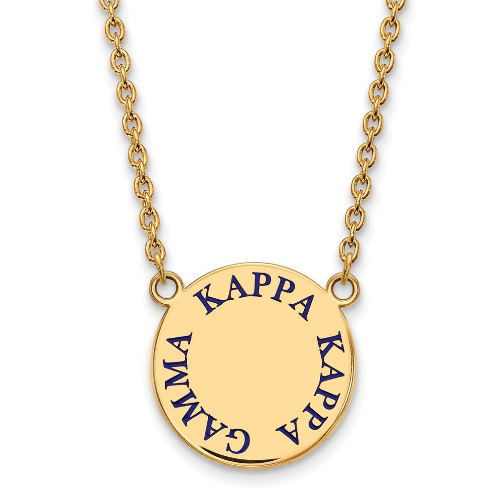 14K Plated Silver Kappa Kappa Gamma Large Blue Enamel Necklace, Item N14465 by The Black Bow Jewelry Co.