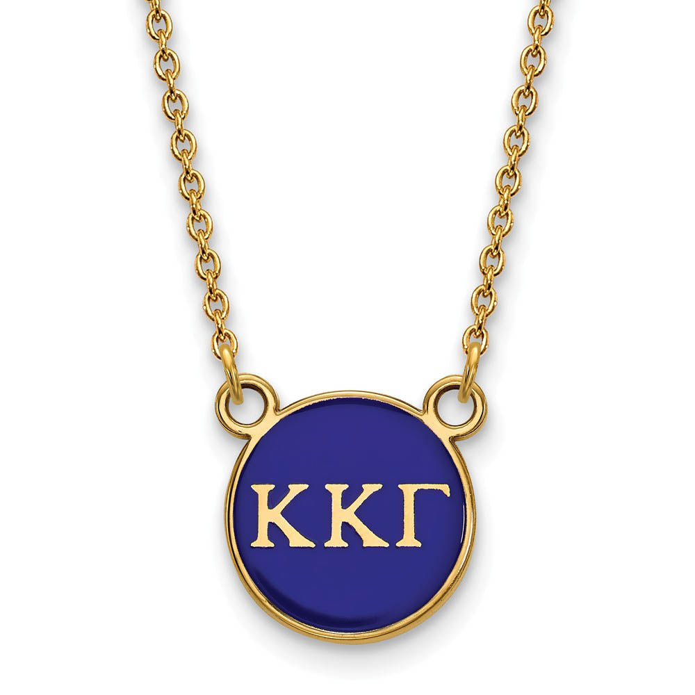 14K Plated Silver Kappa Kappa Gamma Small Blue Enamel Disc Necklace, Item N14469 by The Black Bow Jewelry Co.