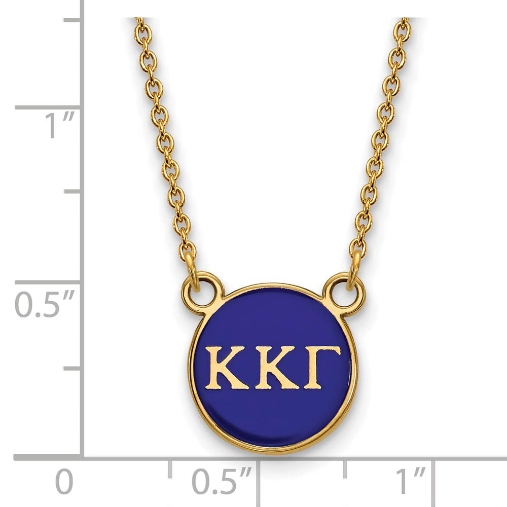 Alternate view of the 14K Plated Silver Kappa Kappa Gamma Small Blue Enamel Disc Necklace by The Black Bow Jewelry Co.