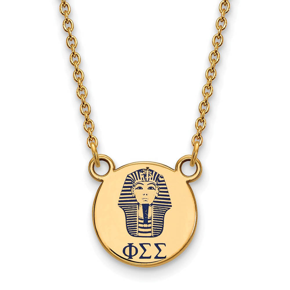14K Plated Silver Phi Sigma Sigma Small Blue Enamel Logo Necklace, Item N14493 by The Black Bow Jewelry Co.