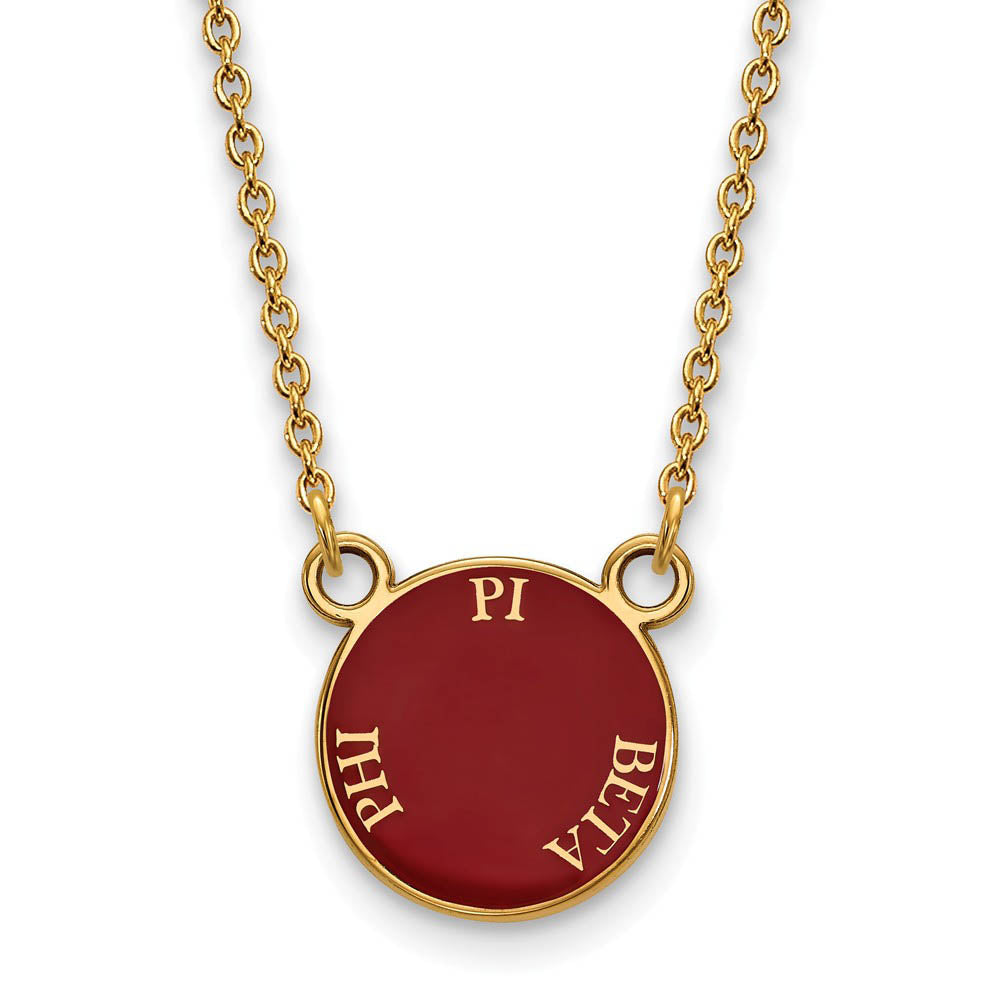 14K Plated Silver Pi Beta Phi Small Enamel Disc Necklace, Item N14495 by The Black Bow Jewelry Co.