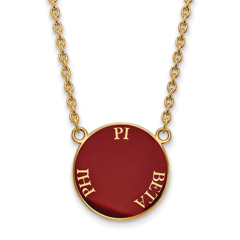 14K Plated Silver Pi Beta Phi Large Enamel Disc Necklace, Item N14496 by The Black Bow Jewelry Co.