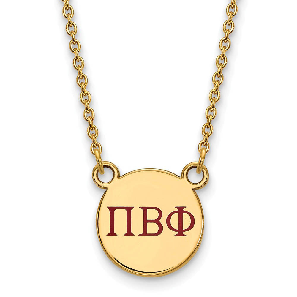 14K Plated Silver Pi Beta Phi Small Red Enamel Greek Letters Necklace, Item N14501 by The Black Bow Jewelry Co.