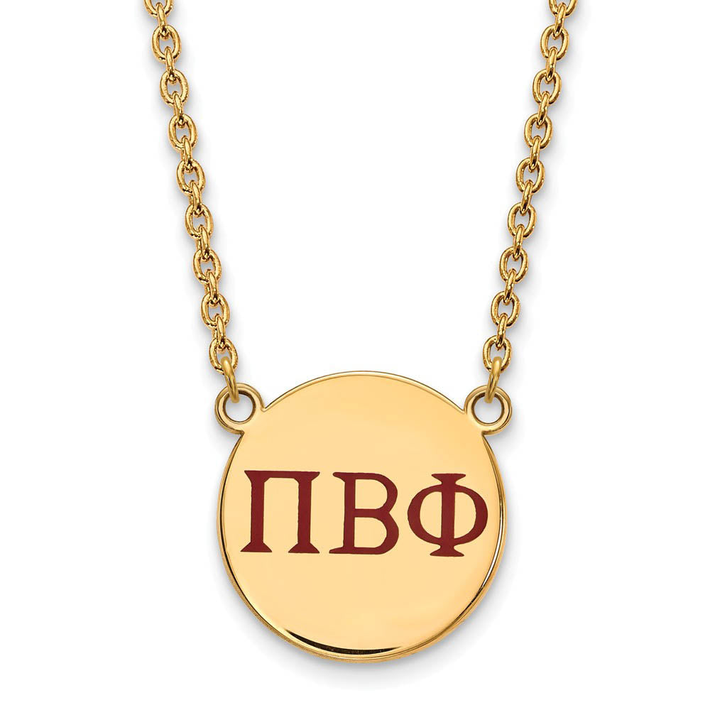 14K Plated Silver Pi Beta Phi Large Red Enamel Greek Letters Necklace, Item N14502 by The Black Bow Jewelry Co.