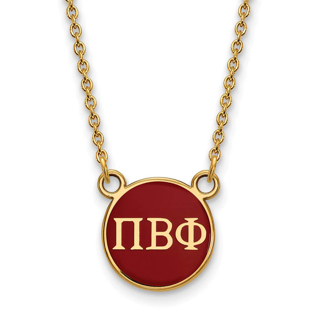 14K Plated Silver Pi Beta Phi Small Red Enamel Disc Necklace, Item N14503 by The Black Bow Jewelry Co.