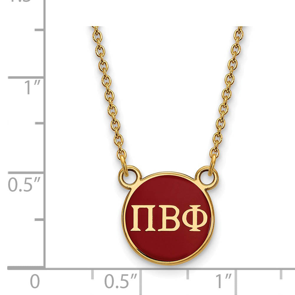 Alternate view of the 14K Plated Silver Pi Beta Phi Small Red Enamel Disc Necklace by The Black Bow Jewelry Co.
