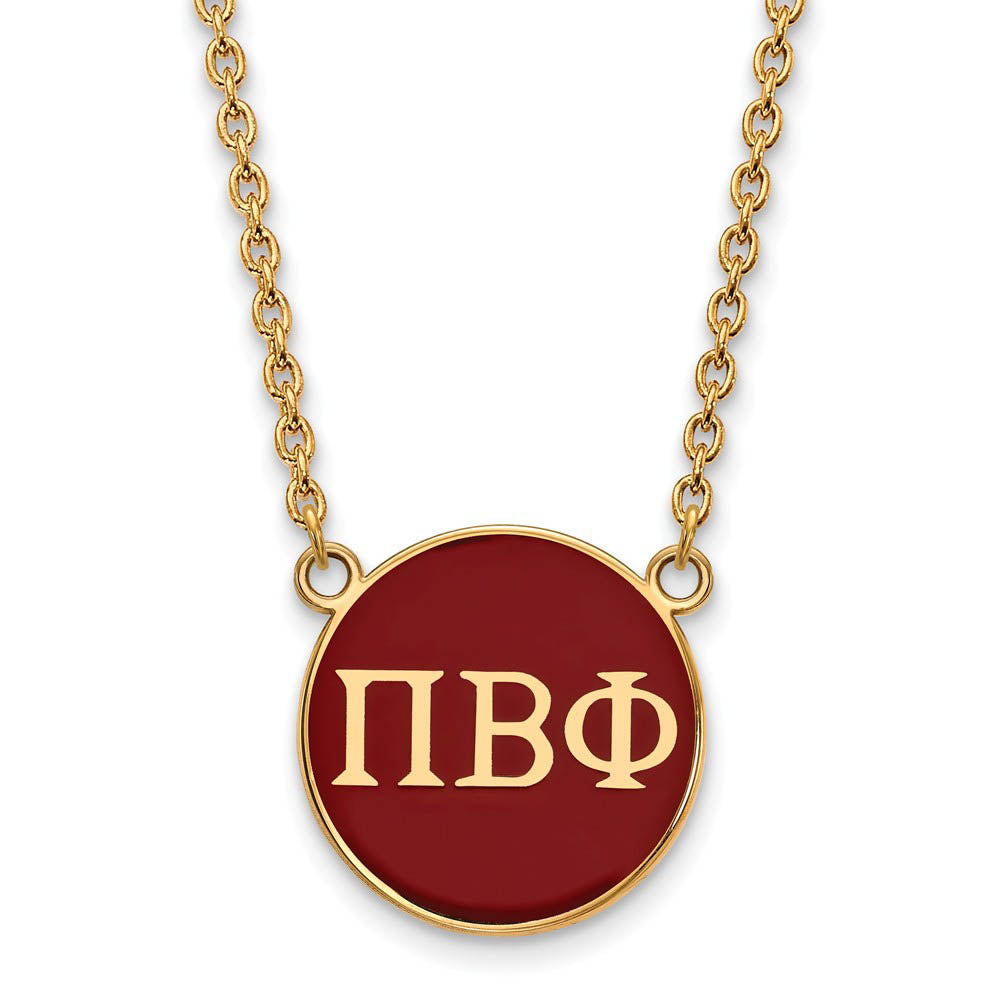 14K Plated Silver Pi Beta Phi Large Red Enamel Disc Necklace, Item N14504 by The Black Bow Jewelry Co.