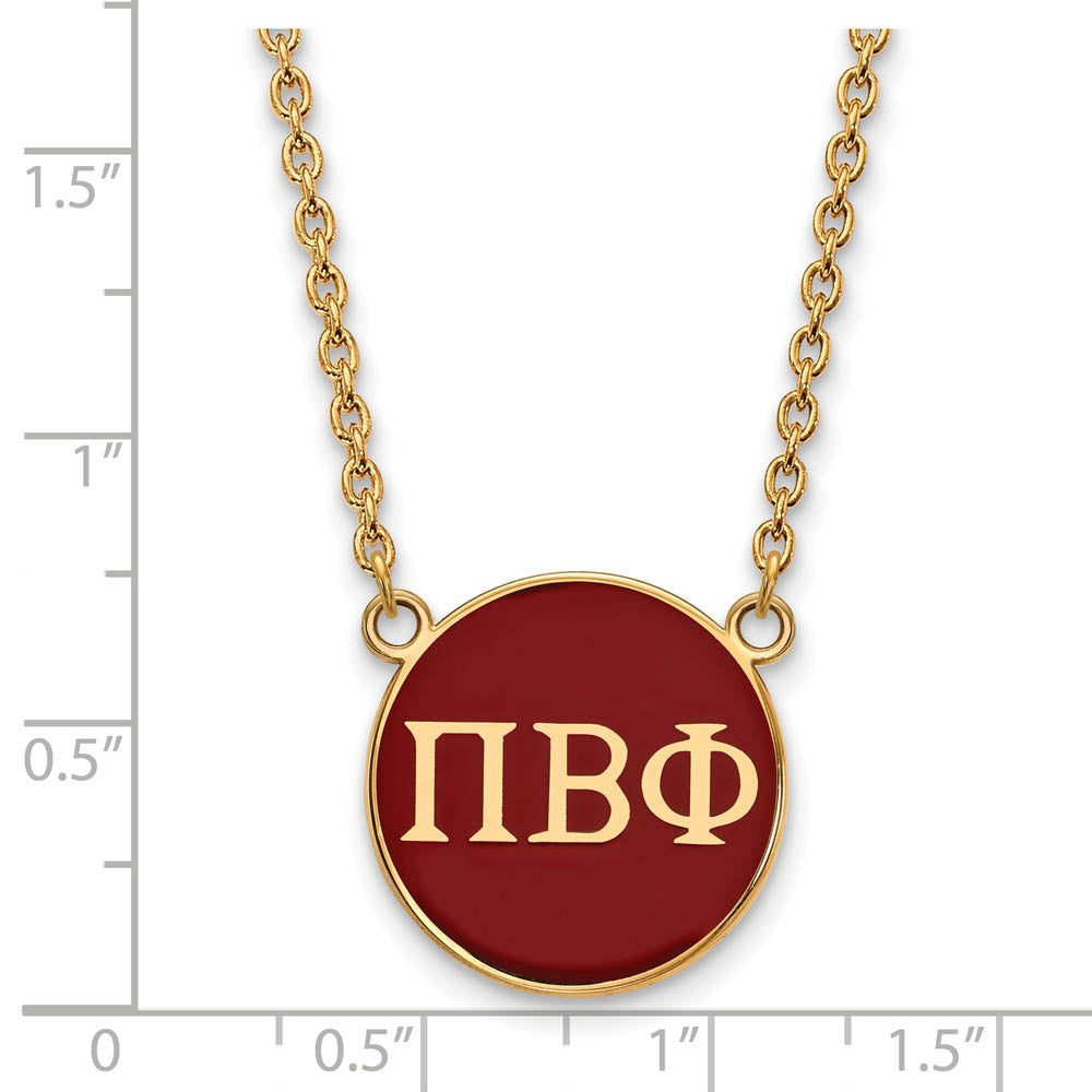 Alternate view of the 14K Plated Silver Pi Beta Phi Large Red Enamel Disc Necklace by The Black Bow Jewelry Co.