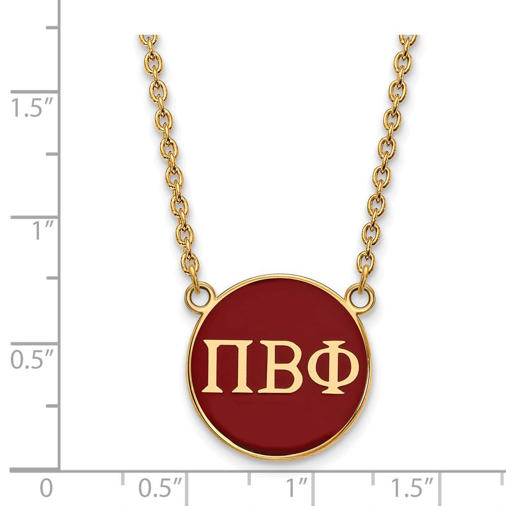 Alternate view of the 14K Plated Silver Pi Beta Phi Large Red Enamel Disc Necklace by The Black Bow Jewelry Co.
