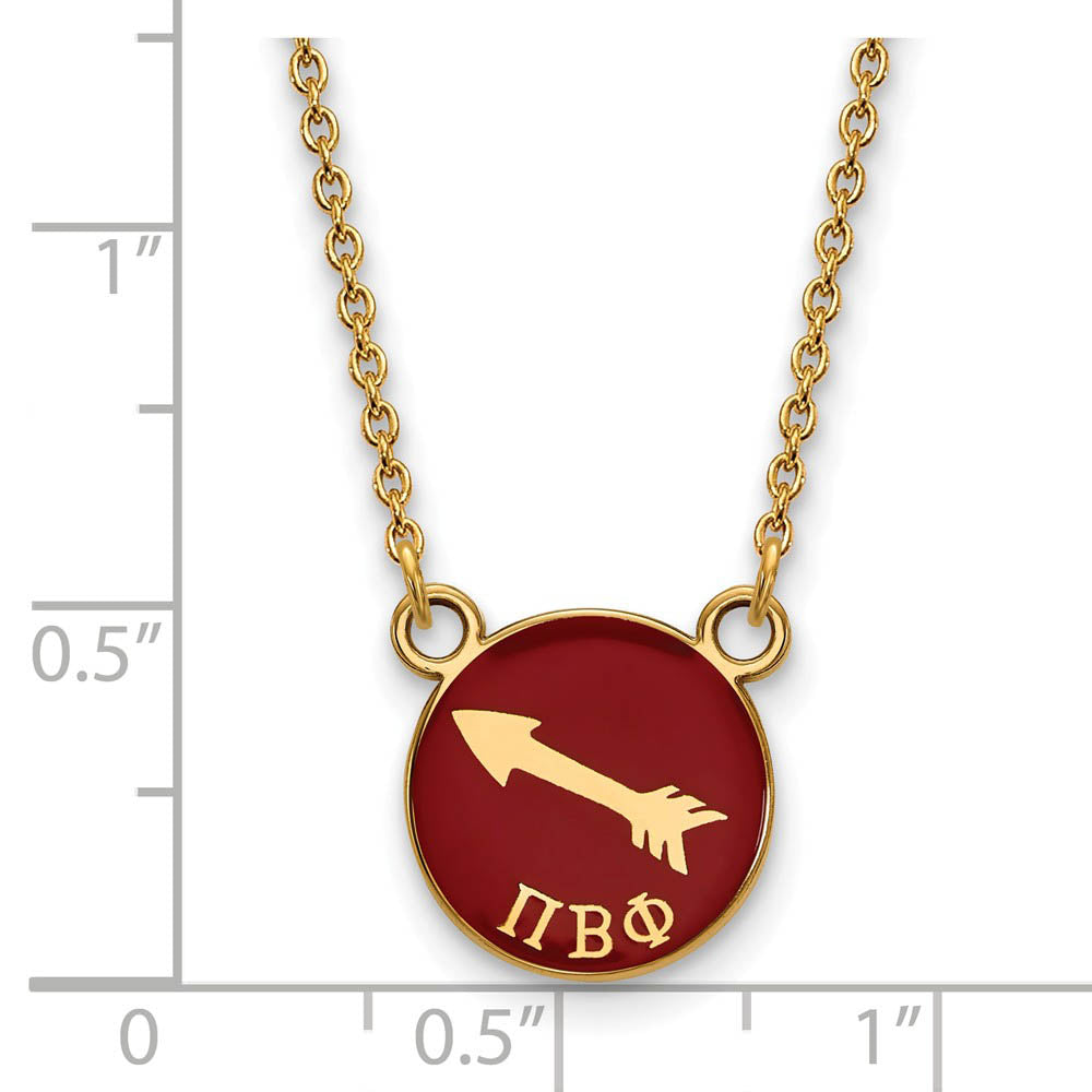 Alternate view of the 14K Plated Silver Pi Beta Phi Small Red Enamel Logo Disc Necklace by The Black Bow Jewelry Co.
