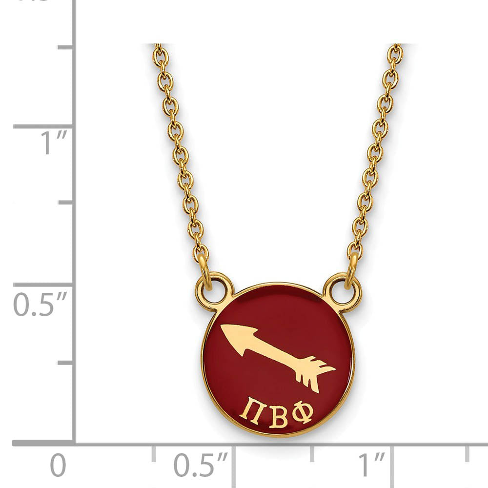Alternate view of the 14K Plated Silver Pi Beta Phi Small Red Enamel Logo Disc Necklace by The Black Bow Jewelry Co.