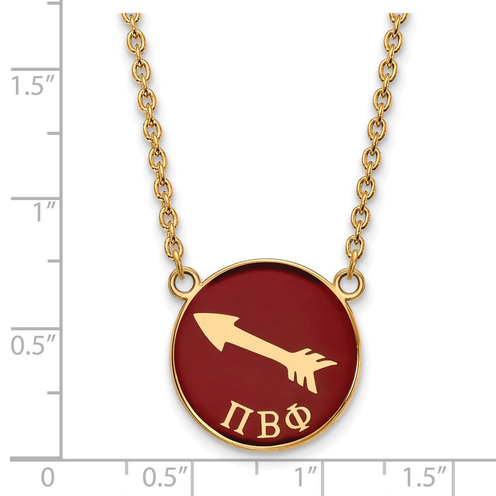 Alternate view of the 14K Plated Silver Pi Beta Phi Large Red Enamel Logo Disc Necklace by The Black Bow Jewelry Co.