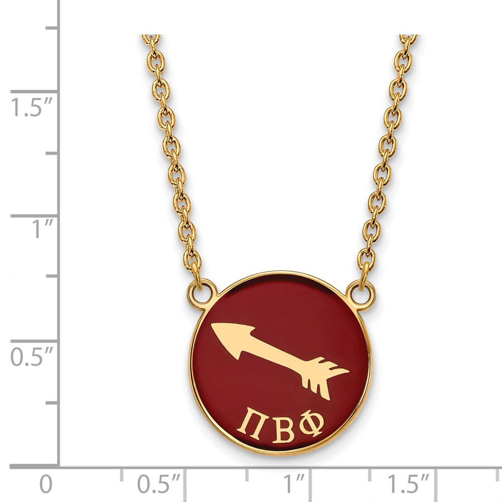 Alternate view of the 14K Plated Silver Pi Beta Phi Large Red Enamel Logo Disc Necklace by The Black Bow Jewelry Co.