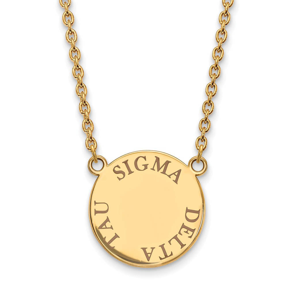 14K Plated Silver Sigma Delta Tau Large Brown Enamel Necklace, Item N14512 by The Black Bow Jewelry Co.