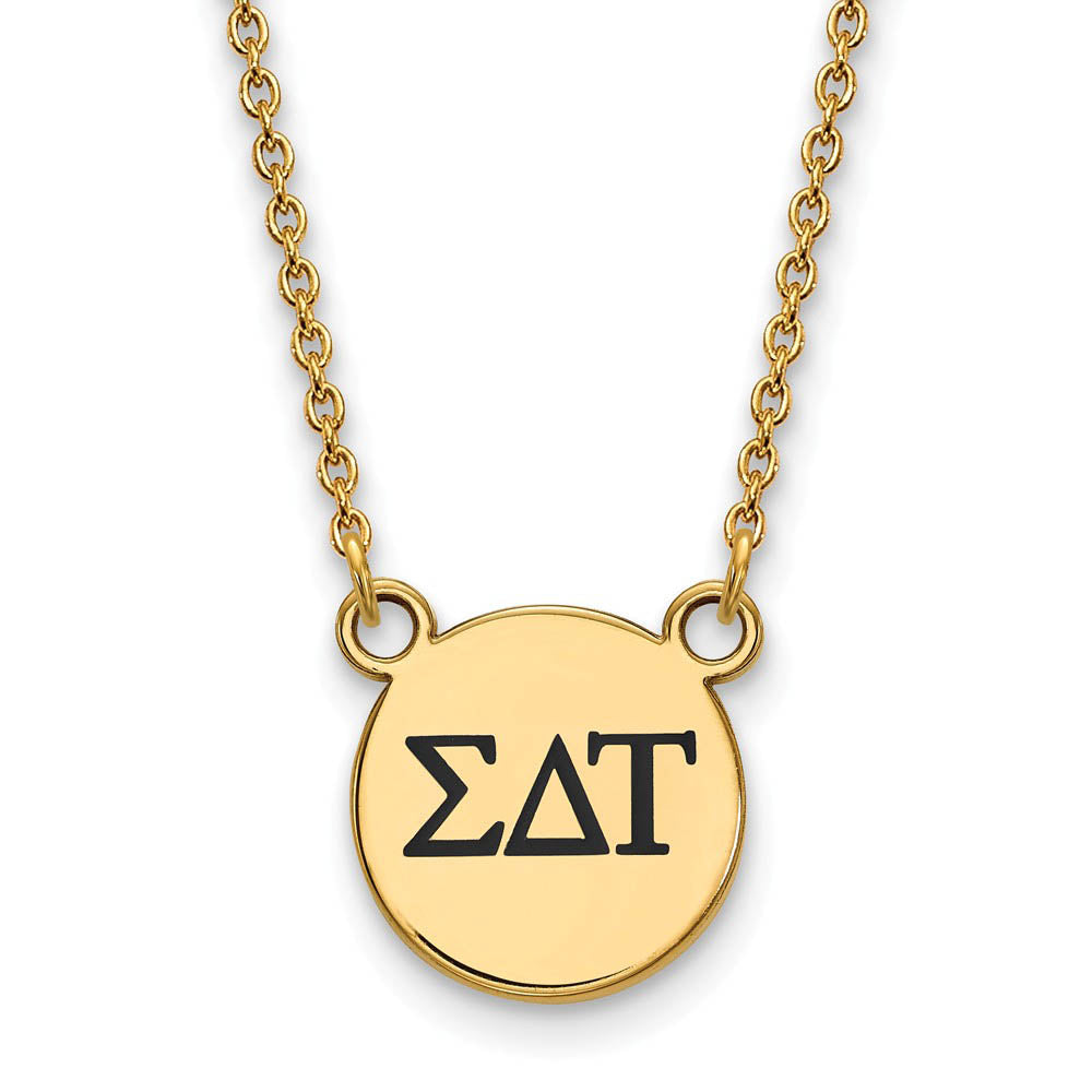 14K Plated Silver Sigma Delta Tau Small Enamel Greek Letters Necklace, Item N14513 by The Black Bow Jewelry Co.