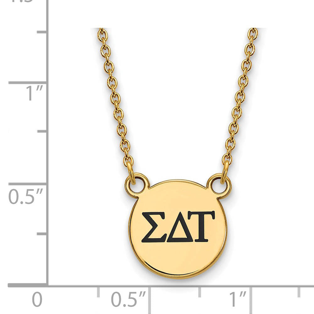 Alternate view of the 14K Plated Silver Sigma Delta Tau Small Enamel Greek Letters Necklace by The Black Bow Jewelry Co.